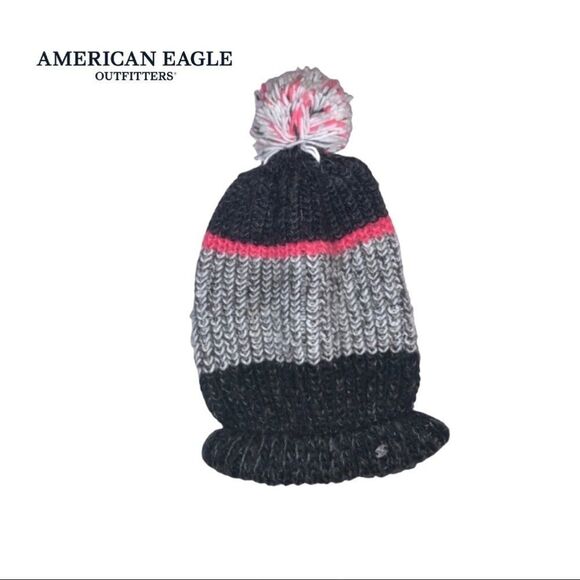 Gray, Pink, and White American Eagle Knit Beanie one size fits all (NWOT) - Picture 1 of 3